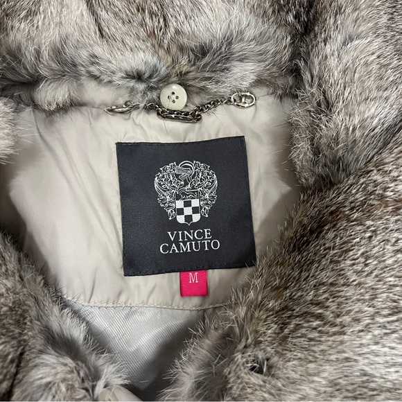 Vince Camuto Duck Down Puffer Jacket Real Fur Collar Gray Size Medium - Picture 2 of 12